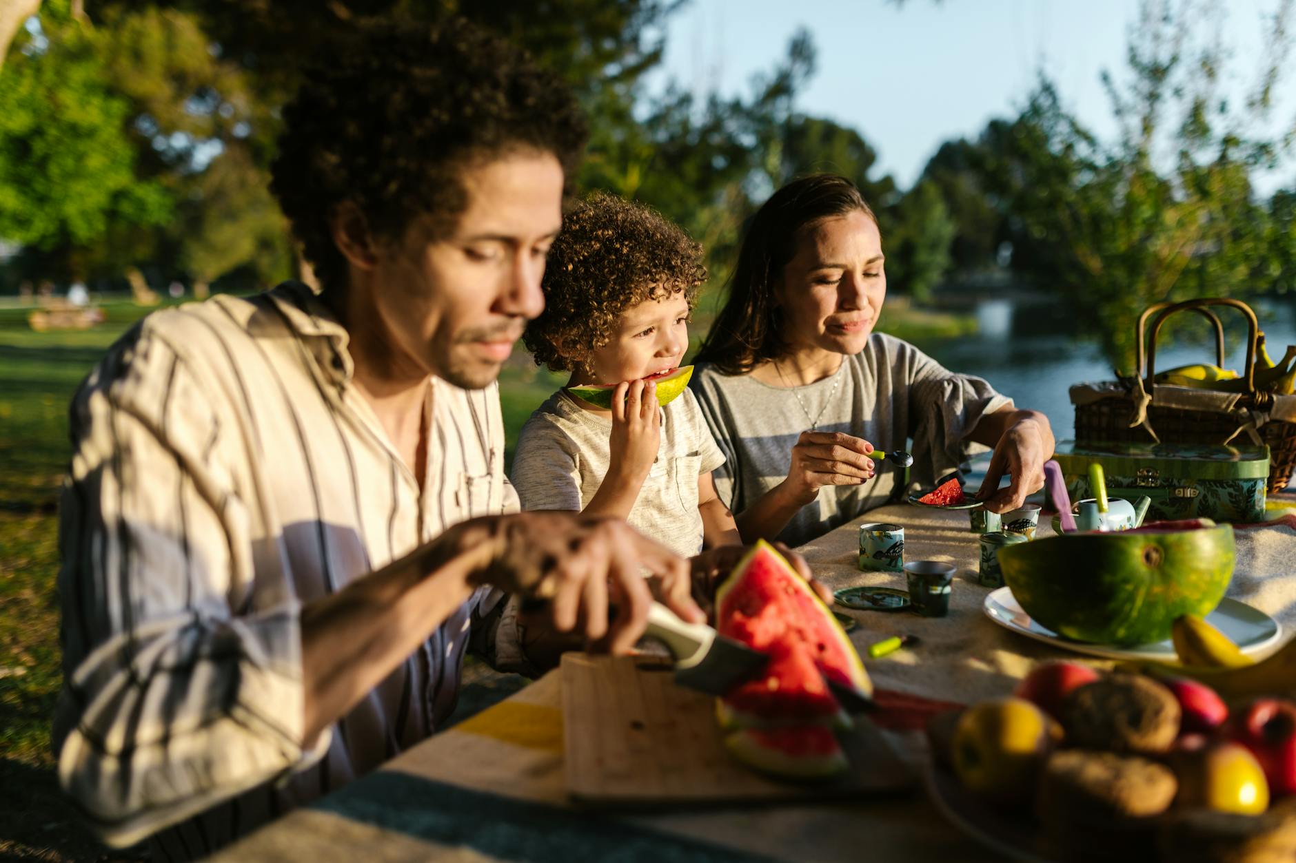 a family having a picnic during day time