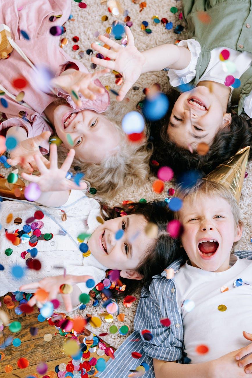 confetti falling on children