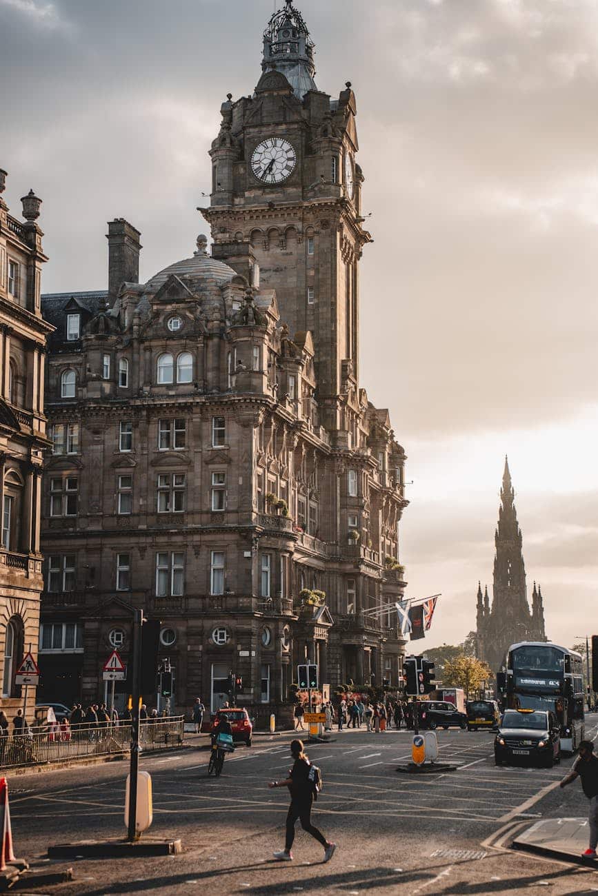 historic edinburgh cityscape at sunset