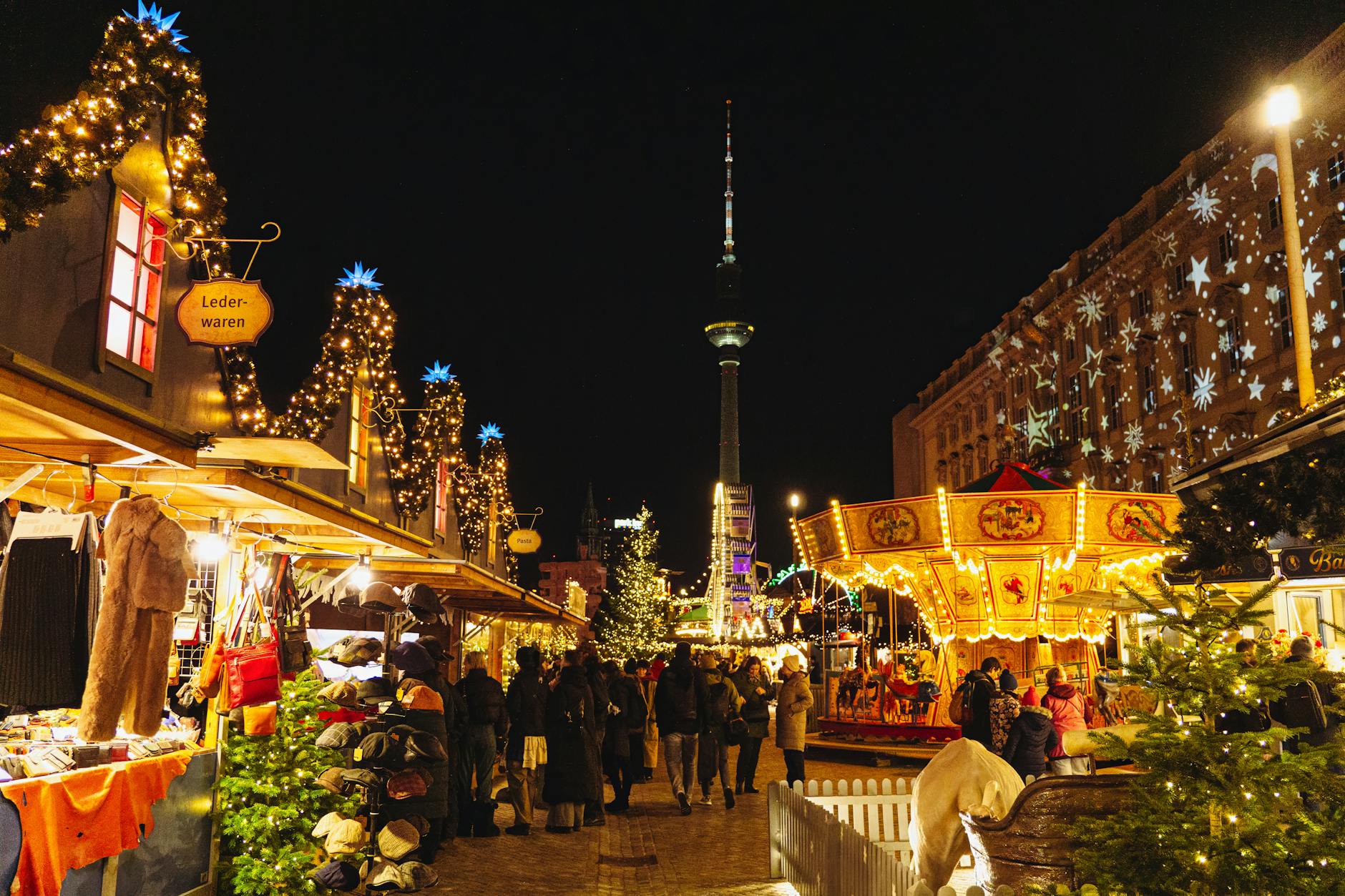 festive christmas market at night in berlin