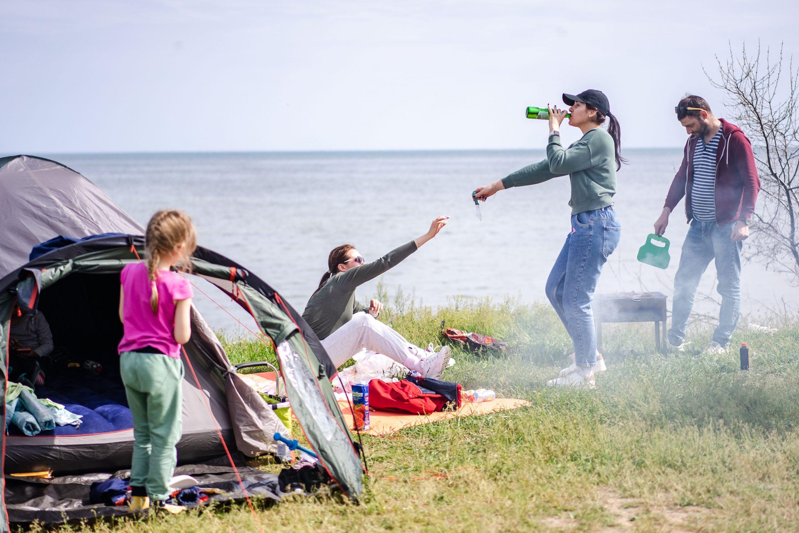 Family enjoying a camping trip