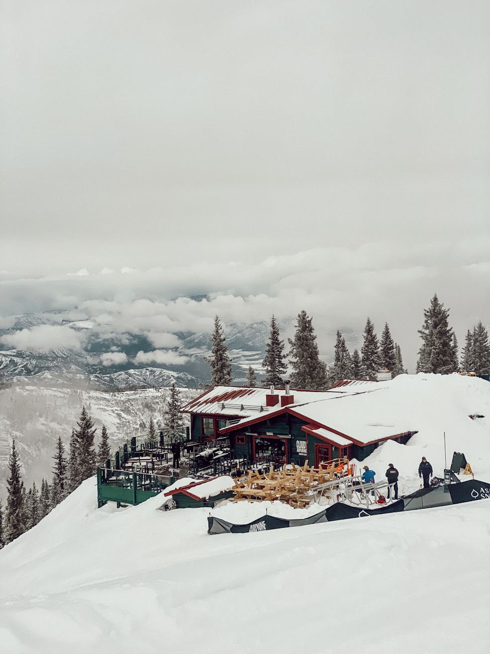skiing resort in snowy mountains