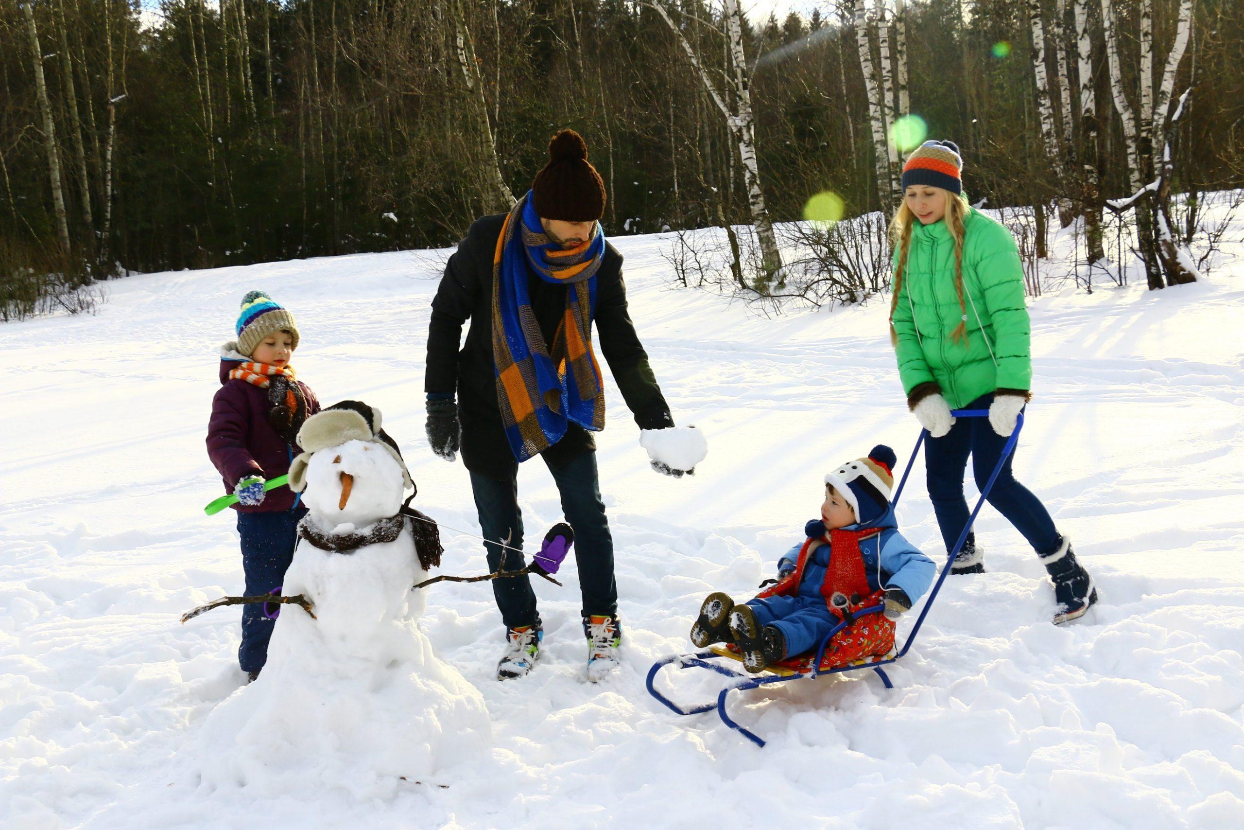 Family enjoying fun in the snow.