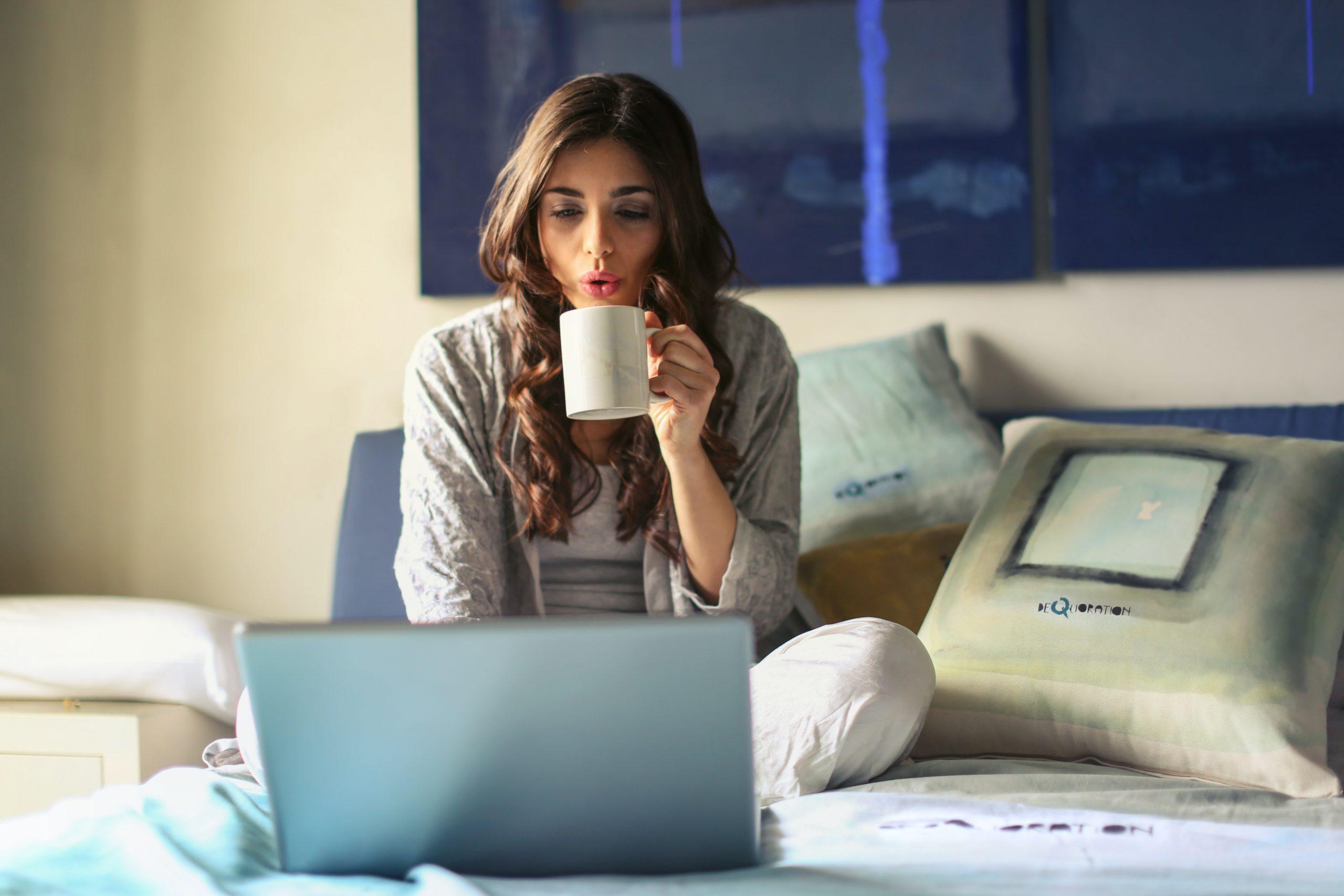 A woman working from home.