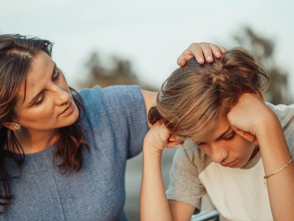 A mother talking to her son