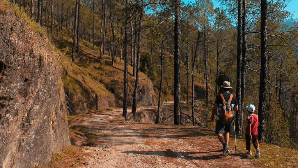 Man and Kid Walking on Downhill