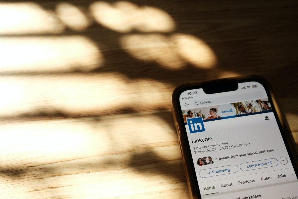 Close up of linkedin app on phone