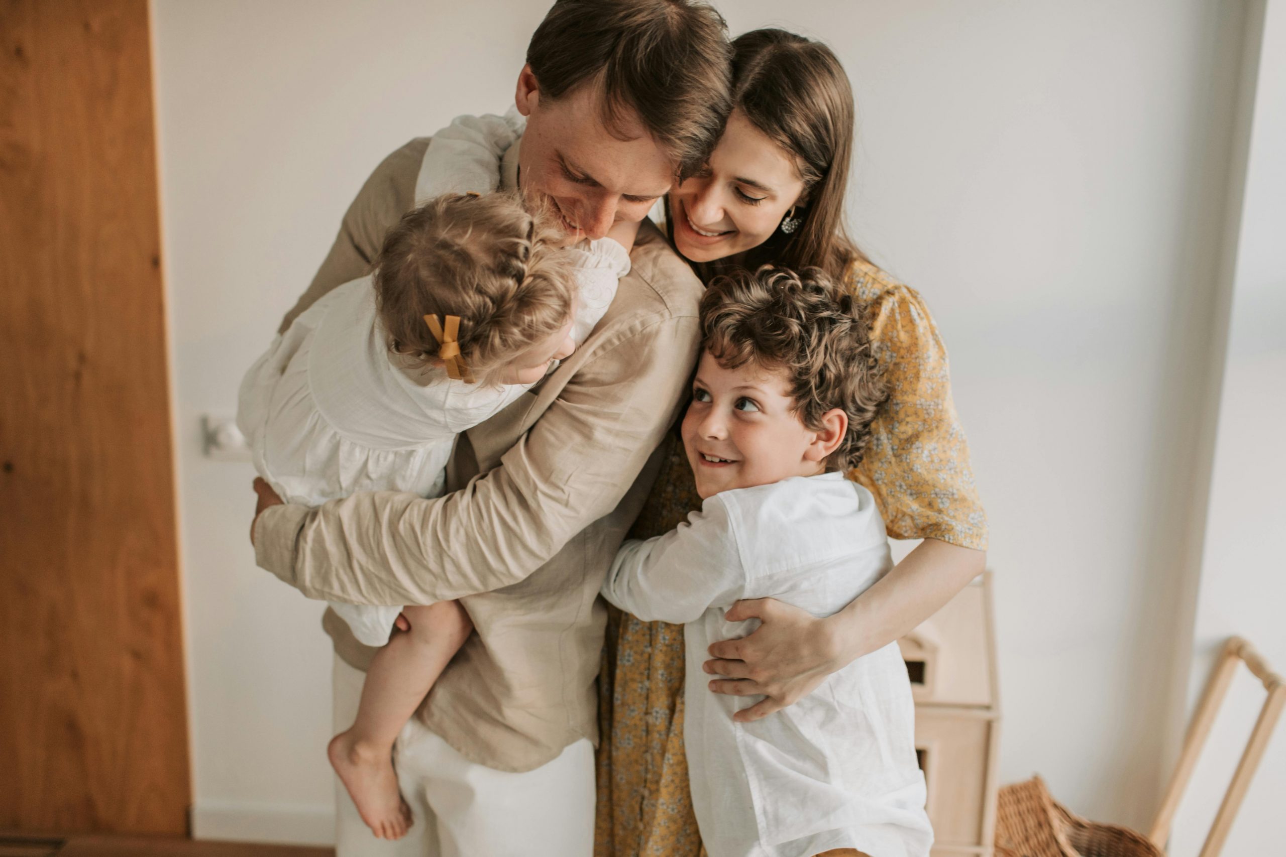Happy family hugging