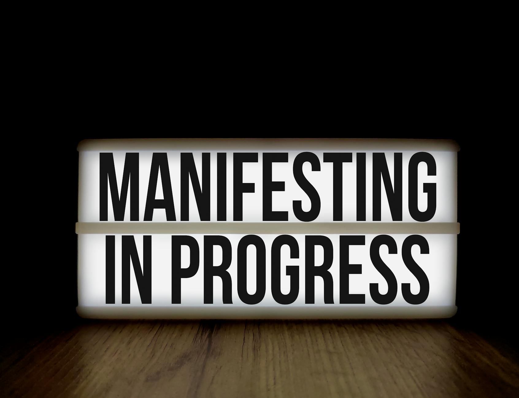 inspirational manifesting in progress lightbox sign