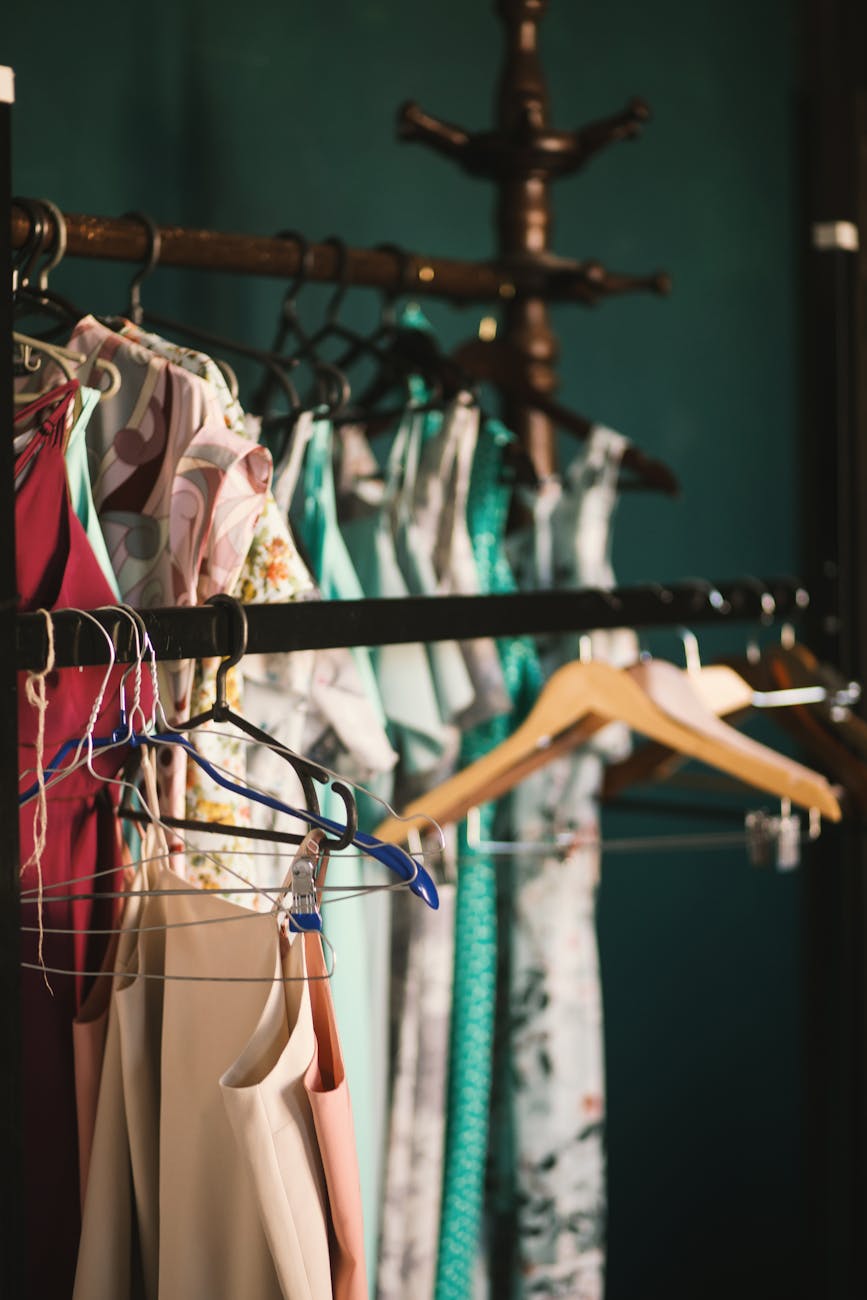 clothes hanger hanged on clothes rack