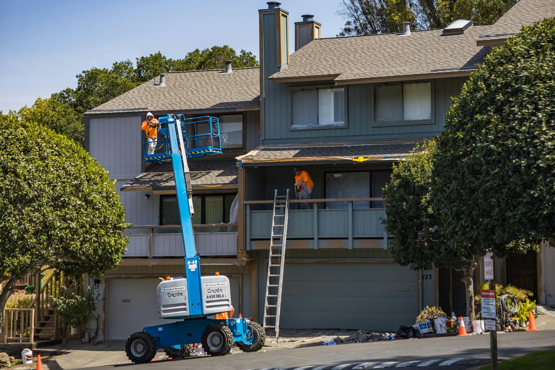 renovation lift in front of house